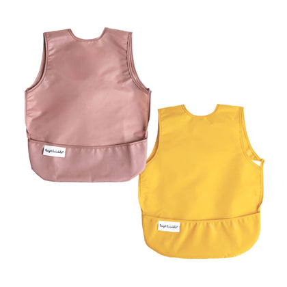 Tiny Twinkle Mess-Proof Apron Toddler Bibs w/Tug-Proof Closure, Baby Food Bibs, 2 Pack (Taupe Dandelion, Large 2-4 Years)
