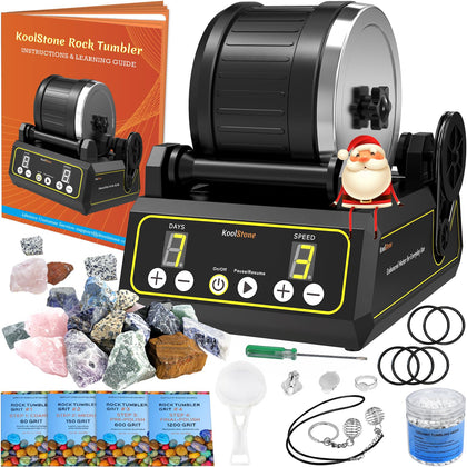 Large 2.5LB Professional Rock Tumbler Kit, 3-Speed Motor & 9-Day Timer, Rubber Barrel, Quiet Rotary Stone Polisher with 6 Belts, Rough Gemstones, 4 Polishing Grits, for Adults Kids