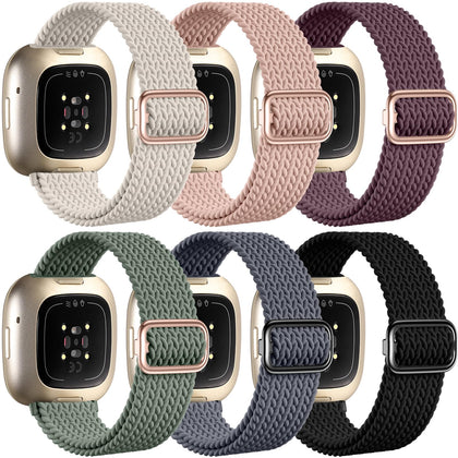 Haveda Compatible with Fitbit Sense/Sense 2/ Versa 4/ Fitbit Versa 3 Bands Women Men, Replacement Fitbit Sense Bands Elastic Stretchy Braided Wrist Strap, 6 Pack Nylon Smart Watch Band Accessories