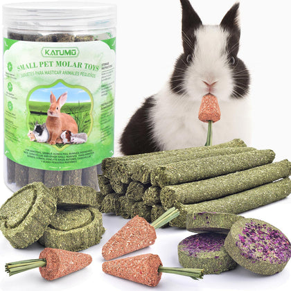 KATUMO 24PCS Rabbit Chew Treats, Healthy Bunny Treats Natural Timothy Hay Sticks Rabbit Chew Toys Small Animal Treats