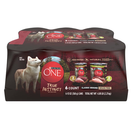 Purina ONE True Instinct Classic Ground Grain-Free Formulas With Real Turkey and Venison, and With Real Chicken and Duck High Protein Wet Dog Food Variety Pack - (6) 13 oz. Cans