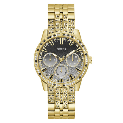 GUESS Ladies Sport Multifunction Duotone Crystal 40mm Watch - Silver-Tone Glitz Dial with Gold-Tone Stainless Steel Case & Bracelet