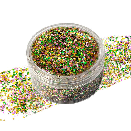Green Purple Gold Mixed Holographic Chunky Glitter with Gel, 25g (1 Jar) - Mardi Gras Crafts Glitter Powder, Festive Sequins for Face and Body, New Orleans Decorative Nail Art, Carnival Decorations