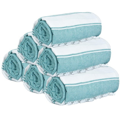 GLAMBURG Peshtemal Turkish Beach Towel 100% Cotton Oversized 36x71 Set of 6 for Adults, Soft Durable Absorbent Extra Large Hammam Bath Sheet - Teal