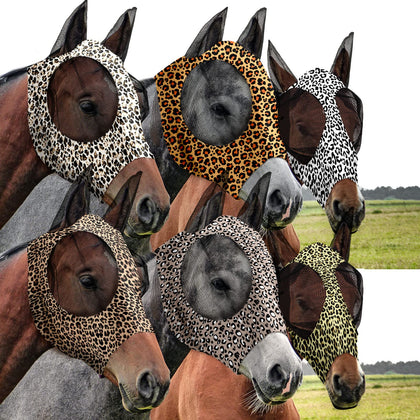 6 Pcs Horse Fly Mask Smooth and Comfortable Fly Masks for Horses with Ears Elasticity Horse Face Mask Horse Masks Covering for Horses Riding Supplies (Leopard, Large)