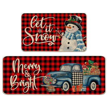 pinata Christmas Kitchen Mats Set of 2, Christmas Kitchen Rugs and Mats Farmhouse Snowman and Truck Mats Decor for Indoor Floor, Bathroom, Decorative Kitchen Christmas Decorations for Home