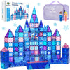 Frozen Magnetic Tiles 110 PCS, Princess Castle Magnetic Blocks, Frozen Toys for Girls, 3 4 5 6 7 8 Year Old Girl Birthday Gift Ideas, Magnetic Building Blocks + Zippered Carrying Case + 2 Dolls Gift