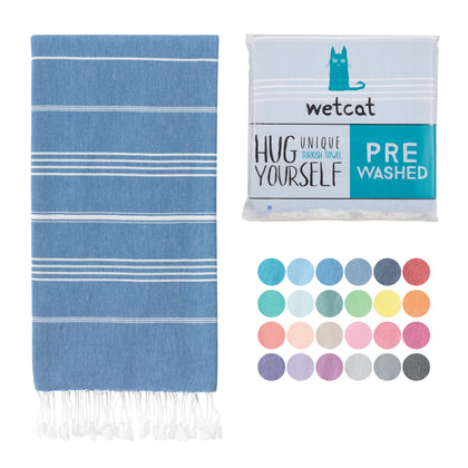 WETCAT Turkish Beach Towel Oversized 38x71 100% Cotton Quick Dry Travel Towel Fast Drying Lightweight Sand Free Extra Large Turkish Towel for Adults Beach Gifts Beach Accessories - Blue