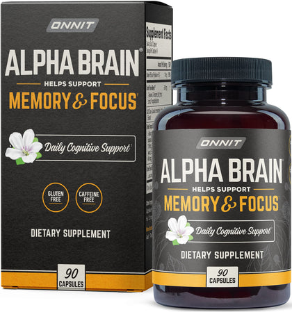 ONNIT Alpha Brain Premium Nootropic Supplement, 90 Count, for Men & Women - Caffeine-Free Focus Capsules for Concentration, Brain & Memory Support - Brain Booster Cat's Claw, Bacopa, Oat Straw