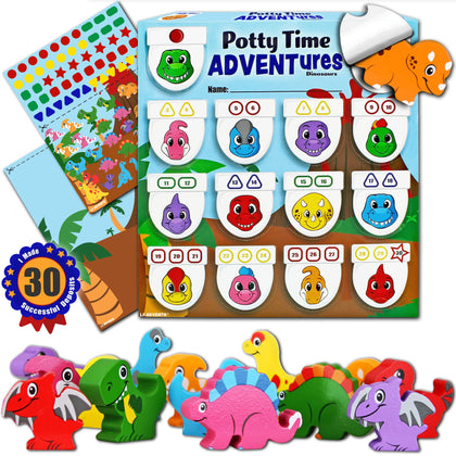 LIL ADVENTS Potty Time Adventures - Dinosaurs with 14 Wooden Block Toy Prizes|Potty Training Advent Game|As Seen on Shark Tank|Wood Block Toys, Reward Chart, Activity Board and Stickers