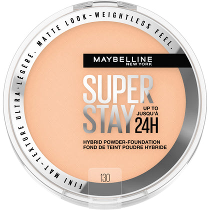 Maybelline Super Stay Up to 24HR Hybrid Powder-Foundation, Medium-to-Full Coverage Makeup, Matte Finish, 130, 1 Count