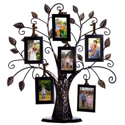 Klikel Family Tree Picture Frame Stand With 6 Hanging Photo Picture Frames - Medium Metal Tree 12 X 11 - Holds 6 Ornamental 2x3 Frames