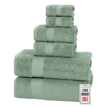 TEXTILOM 100% Turkish Cotton 6 Pcs Luxury Bath Towels , Soft & Absorbent Bathroom Towels Set (2 Bath Towels, 2 Hand Towels, 2 Washcloths)- Green