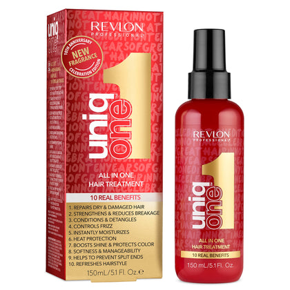 REVLON PROFESSIONAL UNIQONE HAIR TREATMENT, Moisturizing Leave-In Product, Repair For Damaged Hair, Promotes Healthy Hair, Celebration Edition Fragrance, 5.1 Fl Oz (Pack of 1)