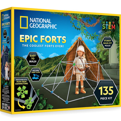 NATIONAL GEOGRAPHIC Kids Fort Building Kit - 135-Piece Indoor Fort Builder for Kids, Build a Fort for Creative Play, STEM Building Toys for Kids Ages 6 7 8 9 10 11 12, Blanket Fort (Amazon Exclusive)