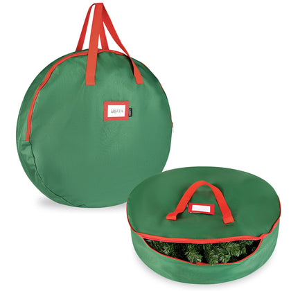 Christmas Wreath Storage Bag- 2-Pack - Durable Tarp Material, Zippered, Reinforced Handle and Easy to Slip The Wreath in and Out. Protect Your Holiday Wreath from Dust, Insects, and Moisture. (Green)