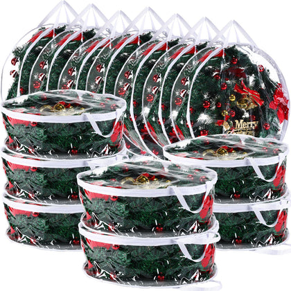 Shappy Christmas Wreath Storage Container 30 Inch Wreath Storage Bags Plastic Wreath Bags with Dual Zippers and Handles for Xmas Thanksgiving Holiday Artificial Wreath Storage(Clear, 14 Pieces)