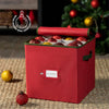 ZOBER Christmas Ornament Storage Box - Stores 64 Ornaments W/Dual Zippers - Non-Woven, Tear- Proof Christmas Ornament Storage Containers - 3 Inch Cube Compartments - Red