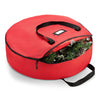 Zober Christmas Wreath Storage Container - 48 Inch Wreath Bag For Artificial Wreaths - Dual Zippered Wreath Storage W/Strong, Durable Handles - Red