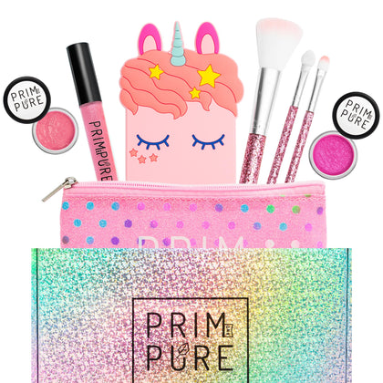 Prim and Pure Mineral Gift Set with Unicorn Mirror| Perfect for Play Dates & Birthday Parties | Kids Eyeshadow Makeup - Mineral Blush | Organic & Natural Makeup Kit for Kids| Made in USA (Pink)