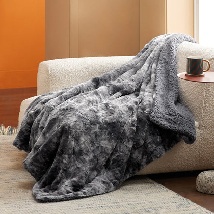 Bedsure Fuzzy Blanket for Couch - Grey, Soft and Warm Plush Sherpa, Cozy and Furry Faux Fur, Reversible Throw Blankets for Sofa and Bed, 50x60 Inches