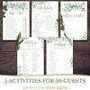 Bridal Shower Games - 5 Activities for 50 Guests - Double Sided Games - Eucalyptus