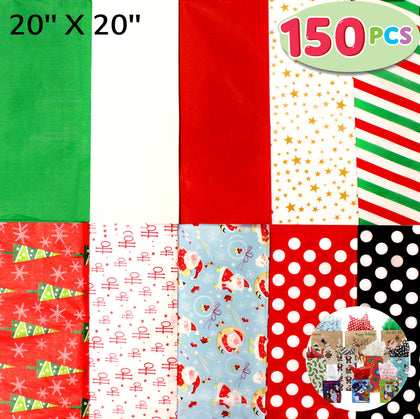 Joiedomi 150 Sheets Christmas Tissue Paper Assorted Design; Easy and Fast Gift Wrapping Accessory Perfect for Christmas Gift Boxes, Xmas Gift Wrapping Bags and Wine Bottles