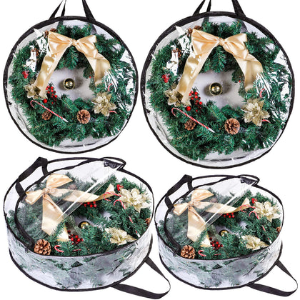 Queekay Artificial Wreath Storage Clear Christmas Wreath Container with Dual Zippered Handle Xmas Wreath Storage Bag Round Wreath Bags Box for Thanksgiving Holiday Storage(24 Inch, 4 Pcs)