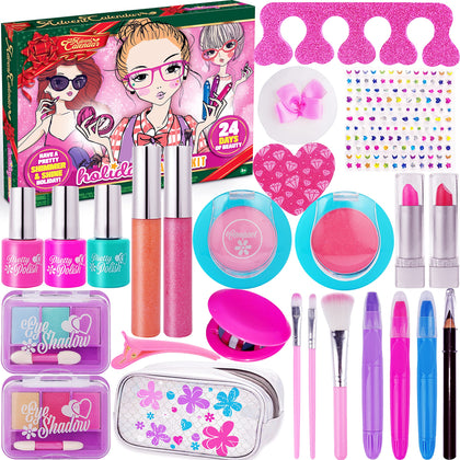 JOYIN 24 Days Christmas Advent Calendar with Make Up Set for Girls 2023 Countdown Calendar with Full Makeup Dress Up Set with Bag for Kids Party Favors, Classroom Prizes, Xmas Gift