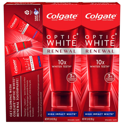 Colgate Optic White Renewal Teeth Whitening Toothpaste, High Impact White, 3 Oz Tube, 3 Pack