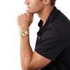 Michael Kors Men's Slim Runway Three-Hand Beige Gold-Tone Stainless Steel Bracelet Watch (Model: MK9122)
