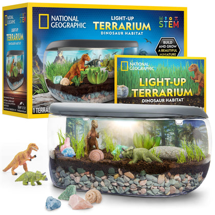 NATIONAL GEOGRAPHIC Light Up Terrarium Kit for Kids - Build a Dinosaur Habitat with Real Plants & Fossils, Science Kit, Dinosaur Toys for Kids (Amazon Exclusive)