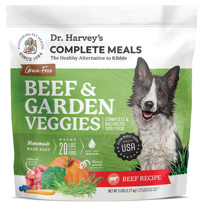 Dr. Harvey's Beef & Garden Veggies Dog Food, Human Grade Grain-Free Dehydrated Food for Dogs with Freeze-Dried Beef (5 Pounds)