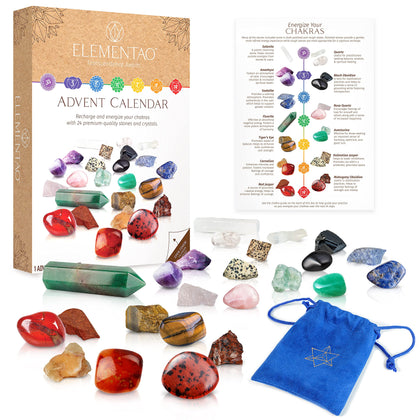 Elementao Advent Calendar 2023 - Crystals and Healing Stones - Christmas Countdown with 24 Chakra Stones and Healing Crystals, Advent Calendars for Adults and Teens, Gifts for Women, Crystal Decor