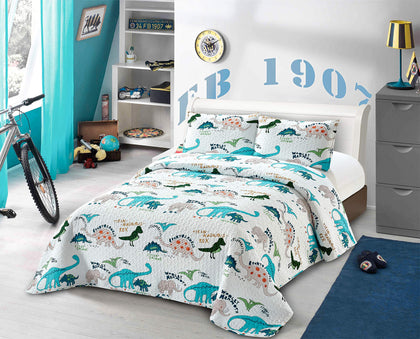 Kids Zone Collection Bedspread Coverlet Kids/Teens Variety Dinosaurs White Green Blue Orange New # Dinosaur Two (Full/Queen)