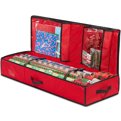 Nakior Christmas Wrapping Paper Storage Container - Xmas Gift Wrap Organizer With Pockets- Stores up to 24 Rolls - Under Bed Storage Bin For All Christmas Accessories - Made from 600 Oxford Fabric