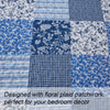 Mybedsoul Blue Boho Quilt Set Queen Size,3 Pieces Plaid Floral Bedspread Coverlet Set for All Season,Patchwork Reversible Bedding Set Queen 90
