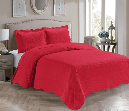 Home Linen 3 Piece King/California King Over Size Embossed Solid Red Coverlet Bedspread New # Veronica