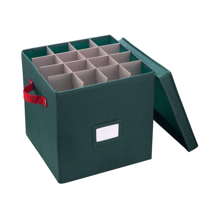 Elf Stor Christmas Ornament Storage Box with Adjustable Dividers and Lid, 64 Slots, Green