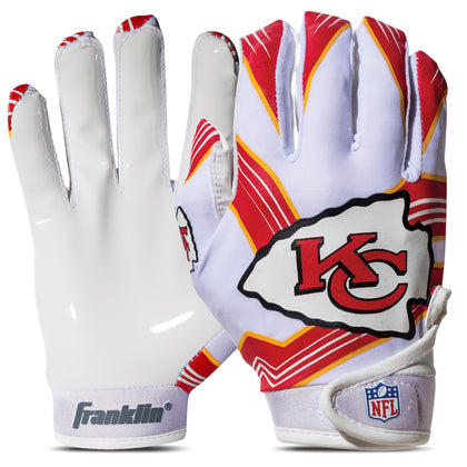 Franklin Sports Kansas City Chiefs Youth Football - Receiver Gloves for Kids - NFL Team Logos and Silicone Palm - Youth S/XS Pair