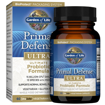 Garden of Life Whole Food Probiotic Supplement - Primal Defense Ultra Ultimate Probiotic Dietary Supplement for Digestive and Gut Health, 60 Vegetarian Capsules