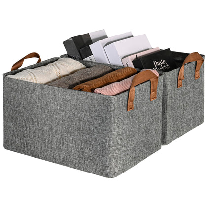 GRANNY SAYS Closet Organizer Bins, Storage Baskets for Shelves, Gray Closet Storage Bins with Handles, Closet Shelf Organizer and Storage, Storage Bins for Organizing, Large, 2-Pack