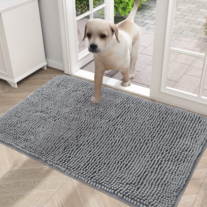 OLANLY Dog Door Mat for Muddy Paws, Absorbs Moisture and Dirt, Non-Slip Washable Mat, Quick Dry Microfiber, Mud Mat for Dogs, Entry Indoor Door Mat for Inside Floor(30x20 Inches, Grey)