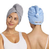 Turbie Twist Microfiber Hair Towel Wrap for Women and Men | 2 Pack | Bathroom Essential Accessories | Quick Dry Hair Turban for Drying Curly, Long & Thick Hair (Grey, Blue)