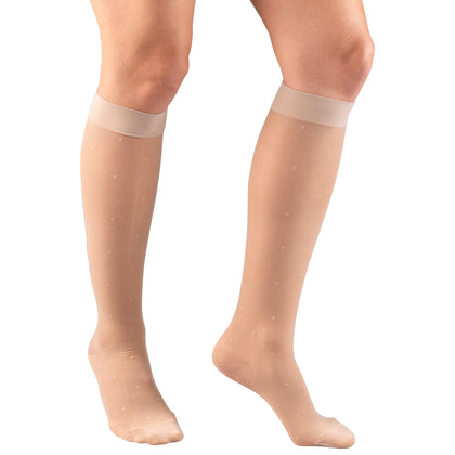 Truform Sheer Compression Stockings, 15-20 mmHg, Women's Knee High Length, Dot Pattern, Nude, Medium