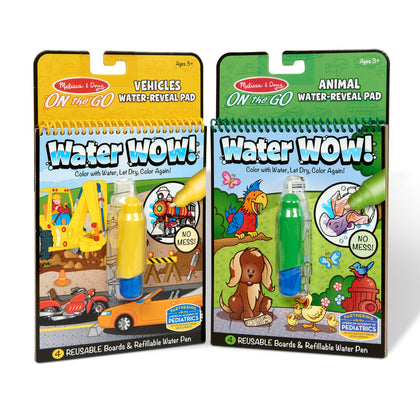 Melissa & Doug On the Go Water Wow! Reusable Water-Reveal Activity Pads, 2-pk, Vehicles, Animals - Party Favors, Stocking Stuffers, Travel Toys For Toddlers, Mess Free Coloring Books For Kids Ages 3+
