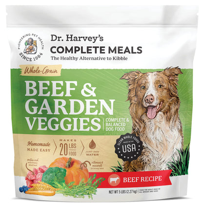 Dr. Harvey's Beef & Garden Veggies Dog Food, Human Grade Whole-Grain Dehydrated Dog Food with Freeze-Dried Beef (5 Pounds)