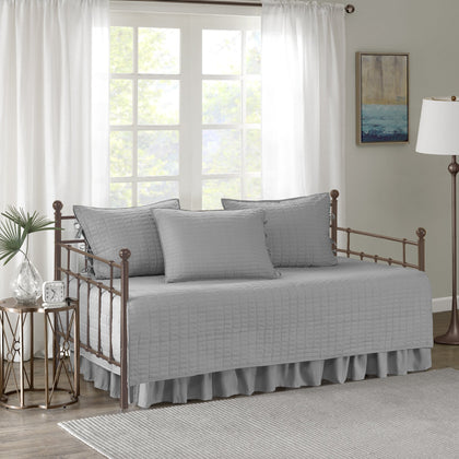 Comfort Spaces Daybed Cover - Luxe Double Sided-Quilting, All Season Cozy Bedding with Bedskirt, Matching Shams, Kienna Grey 75