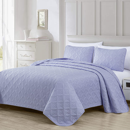 Chezmoi Collection Florenz 3-Piece Ultrasonic Medallion Quilting Oversized Bedspread Coverlet Set, King, Lavender