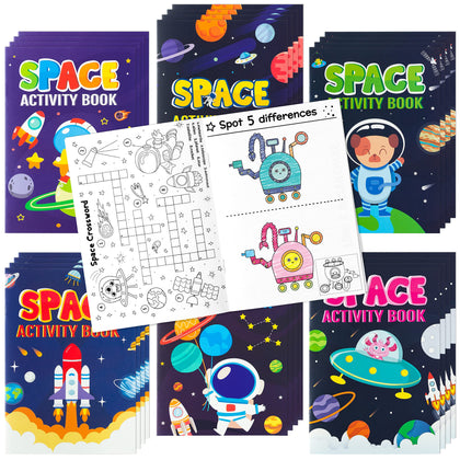 24Pcs Space Activity Books for Kids Space Theme Mini Games Coloring Book Set Bulk Mazes Word Search Word Scramble Games for Birthday Party Goodie Bags Stuffers Classroom Back to School Favors Supplies